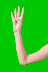 Woman's Hand Showing Number Against Green Screen