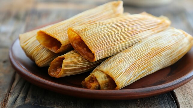 Close-up of Delicious Tamales on a Rustic Plate