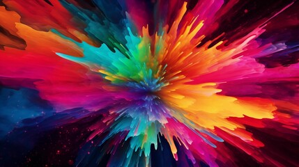 Colorful paint explosion, 3D render, vibrant colors, high resolution, colorful splashes, black background, detailed background. 

Generative ai