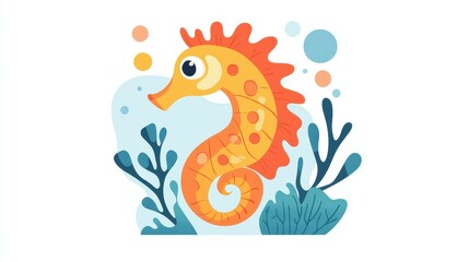 Fototapeta premium A stylish seahorse swims through vibrant coral, set against a sleek background, showcasing minimalist design elements.