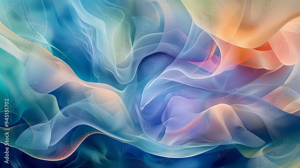 Poster An abstract artwork with a focus on fluid shapes and gentle color transitions. The scene includes flowing forms and soft gradients