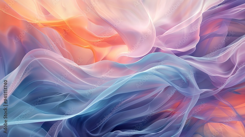 Poster an abstract artwork with a focus on fluid shapes and gentle color transitions. the scene includes fl