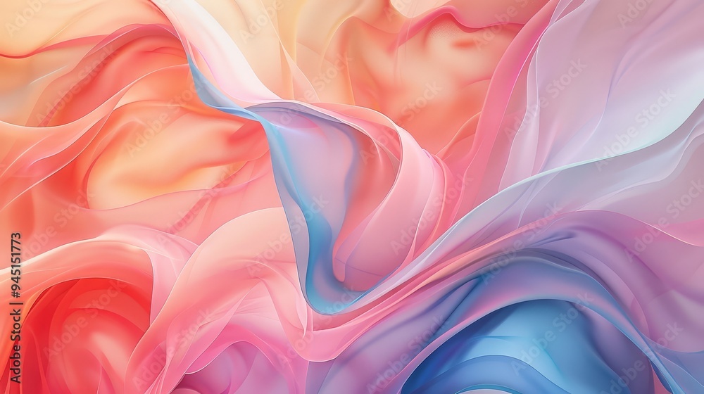 Poster an abstract artwork with a focus on fluid shapes and gentle color transitions. the scene includes fl