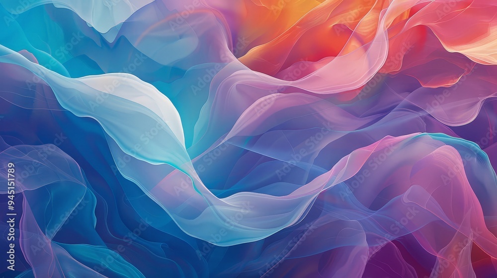 Poster An abstract artwork with a focus on fluid shapes and gentle color transitions. The scene includes flowing forms and soft gradients