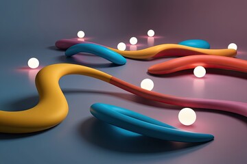 3D Visualization of Flowing Curved Forms with Glowing Elements in Vibrant Colors