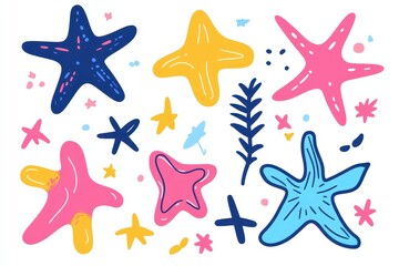 Vibrant abstract graphic featuring pink stars and playful scribble doodles, perfect for unique design projects.