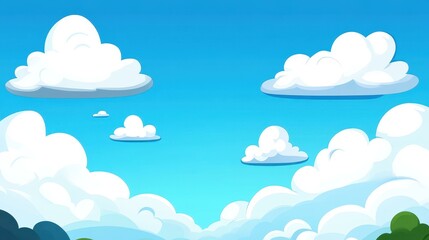 Bright and whimsical flat illustrations showcase a vibrant sky in a cartoon style, perfect for childrens books.