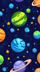 Fototapeta premium Vibrant and playful space backdrop, featuring colorful patterns that captivate young minds in a cartoonish style.