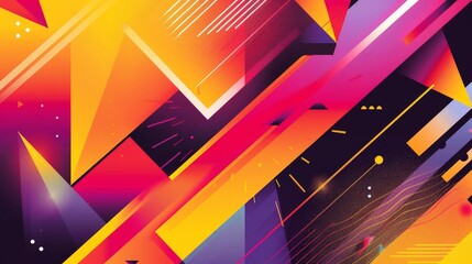 An abstract background with bold geometric forms and vibrant gradients. The scene features sharp angles, dynamic shapes