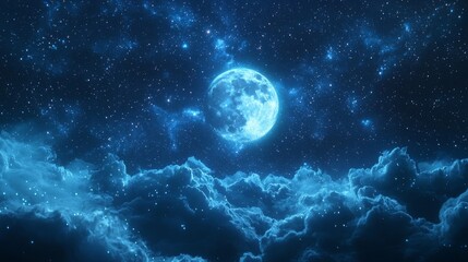 Fototapeta premium Mystical celestial scene, the moon floating in a sea of stars, ethereal light casting soft shadows