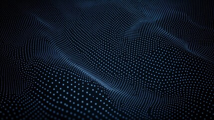 Obraz premium Explore a cuttingedge 3D abstract design, featuring a dark blue background and flowing dots that represent modern tech concepts.