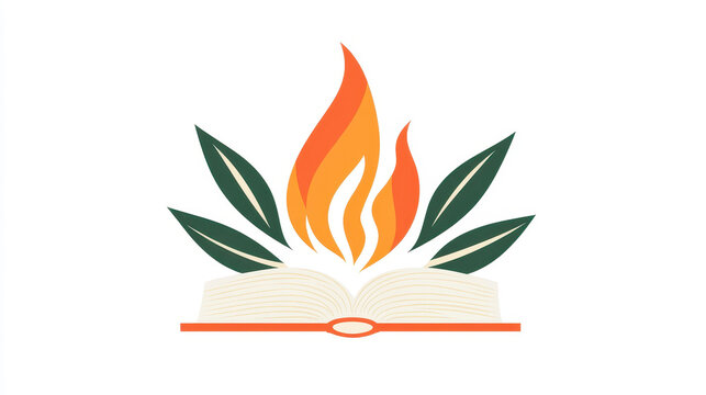 A modern emblem logo with a flame and Bible, designed to inspire a deeper connection to faith and ignite curiosity for Gen Z.