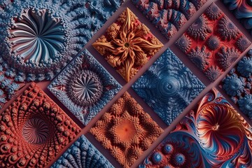 Detailed 3D Fractal Patterns Art Collection on Canvas