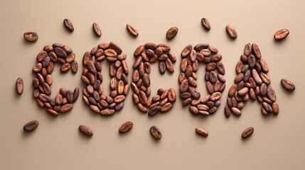 The Cocoa word text made from cocoa beans