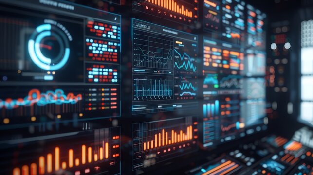 An advanced analytics platform with real-time data processing capabilities. The scene features high-speed data feeds, live analytics