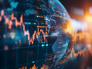 Abstract image of the globe with stock market graph