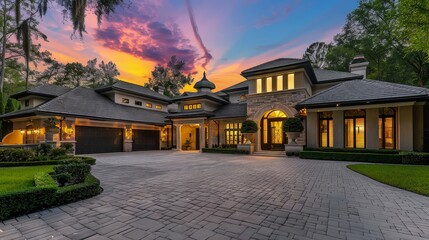 An elegant real estate open house event. The setting features a beautifully staged home with tasteful decor informative property displays,