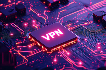 A VPN icon on a digital circuit background, symbolizing secure internet connections