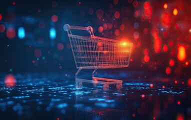 Wireframe Shopping Cart on Digital Background