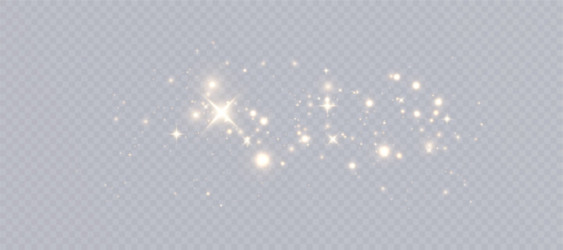 Bokeh glow background of sparkling dust, gold dust light, background with bokeh light effect, yellow shimmering glow with bokeh and glitter light. Vector	