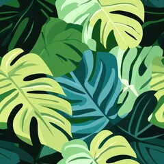 Abstract Tropical Leaf Pattern in Shades of Green