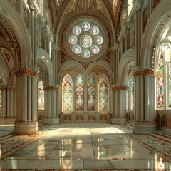 Obraz premium Grand Hall with Stained Glass Windows