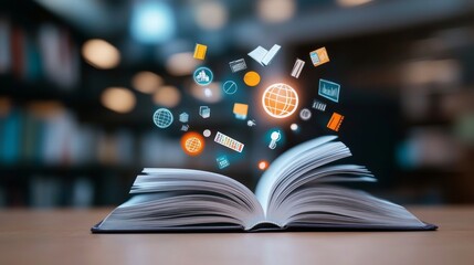 A large open book with its pages transforming into a flow of colorful