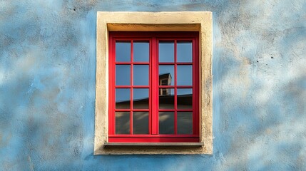 Square Window with Bold Red Frame: A Minimalist Architectural Design Element Featuring a Clean, Simple, and Modern Red-Accented Square Window