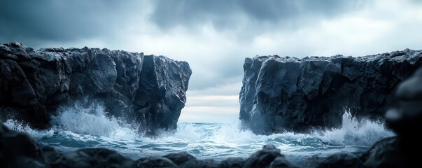 Wind-Swept Coastal Cliffs Strong winds blowing across coastal cliffs with waves crashing below