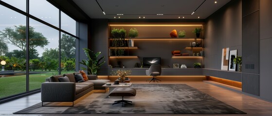 Serene Minimalist Home Office with Clarity, Stylish Desk, Ergonomic Chair, and Expansive Window View