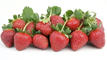 Obraz premium Fresh Red Strawberries With Green Leaves
