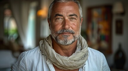 Confident Senior Man with Gray Beard in Modern Office