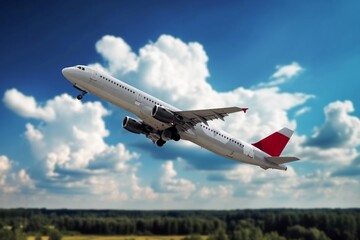 Airplane flying at blue sky - travel background