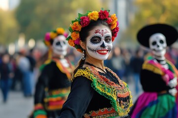 Dia de los Muertos Parade: A colorful and lively parade scene, with participants dressed as skeletons, honoring the Day of the Dead tradition
