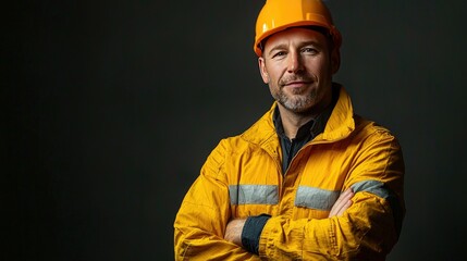 Construction Worker in Yellow Hard Hat and Uniform