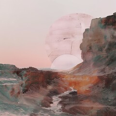 Abstract Landscape with Pastel Colors and Sun Motif
