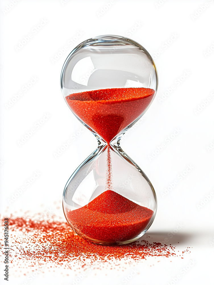 Wall mural an hourglass with red sand, isolated on a white background