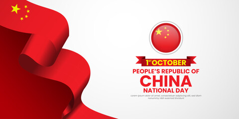 Fototapeta premium china national day with waving ribbon flag vector background with copy space for text