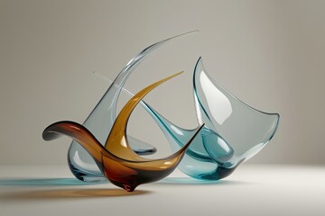 Stunning 3D Visualization of Fluid Glass Shapes on a Sleek White Background