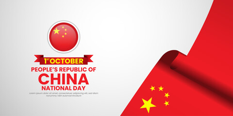 China national day waving flag with copyspace background. Banner or ribbon vector template for independence day
