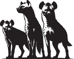 Hyena Group Silhouette isolated on white background Minimalist hyena vector shape icon