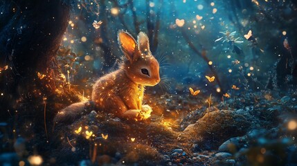 Enchanted Forest: A Little Bunny and Glowing Butterflies