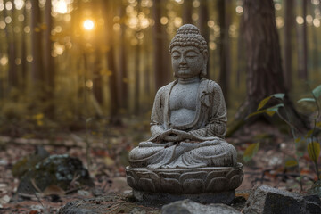 Obraz premium Beautiful greeting card with ancient statue great Buddha to bright holiday composition