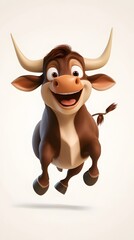 D Cartoon Bull Jumping Happy Excited Animal Illustration