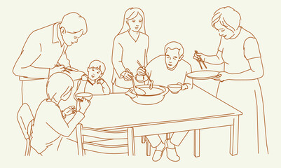 Grandparents joining a family for a traditional mid autumn festival