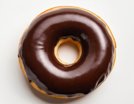 Donut with chocolate glaze isolated on white background. One round American chocolate doughnut. Front View. Top view. Ai generated images