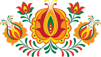 Folklore ornaments from Slovakia. Colorful floral patterns of folk paintings.