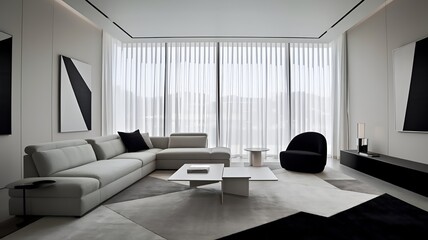 Classic Black and White Living Room with Timeless Style