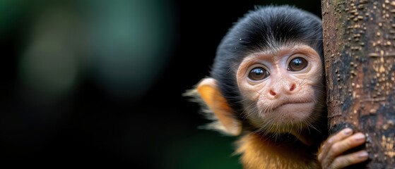 Fototapeta premium Playful Baby Monkey Exploring in a Vibrant Jungle Canopy