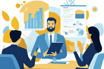 Abstract Financial Advisor Consulting Clients with Modern Style, Business Meeting Conceptual Artwork
